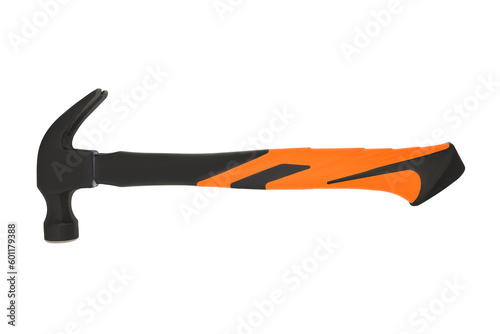 Nail hammer with orange plastic handle isolated on white background