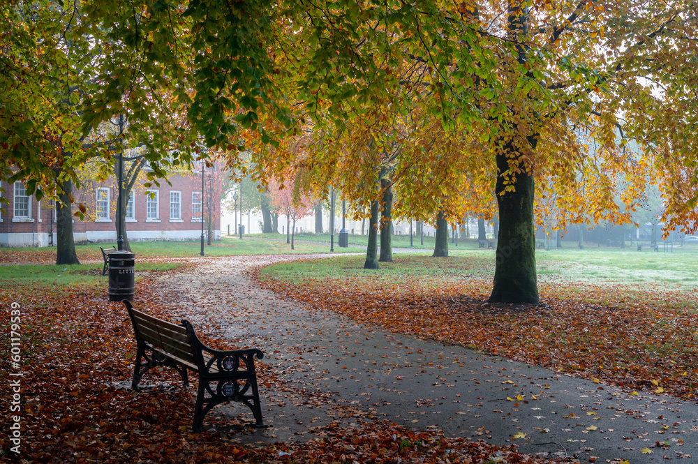Autumn arrival and a pleasant view of Warrington Bank Park  in UK