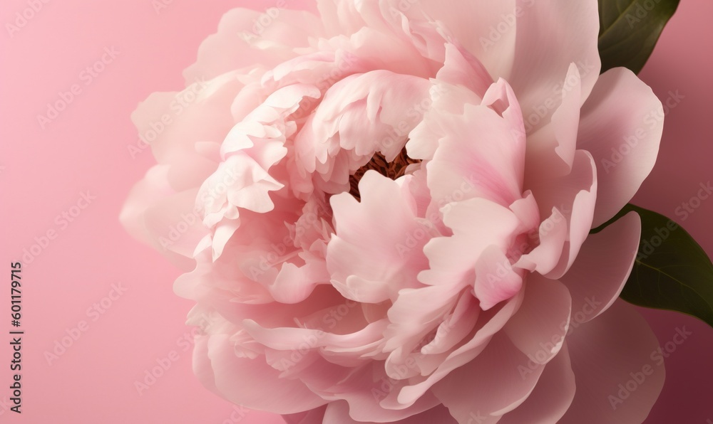 a large pink flower with green leaves on a pink background. generative ai a large pink flower with green leaves on a pink background. generative ai
