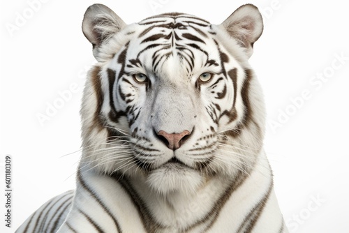 White background tiger facing camera with clipping path. Generative AI
