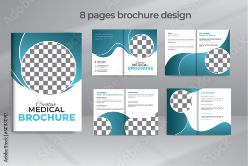Medical tests 8 pages brochure template design  booklet mockup set