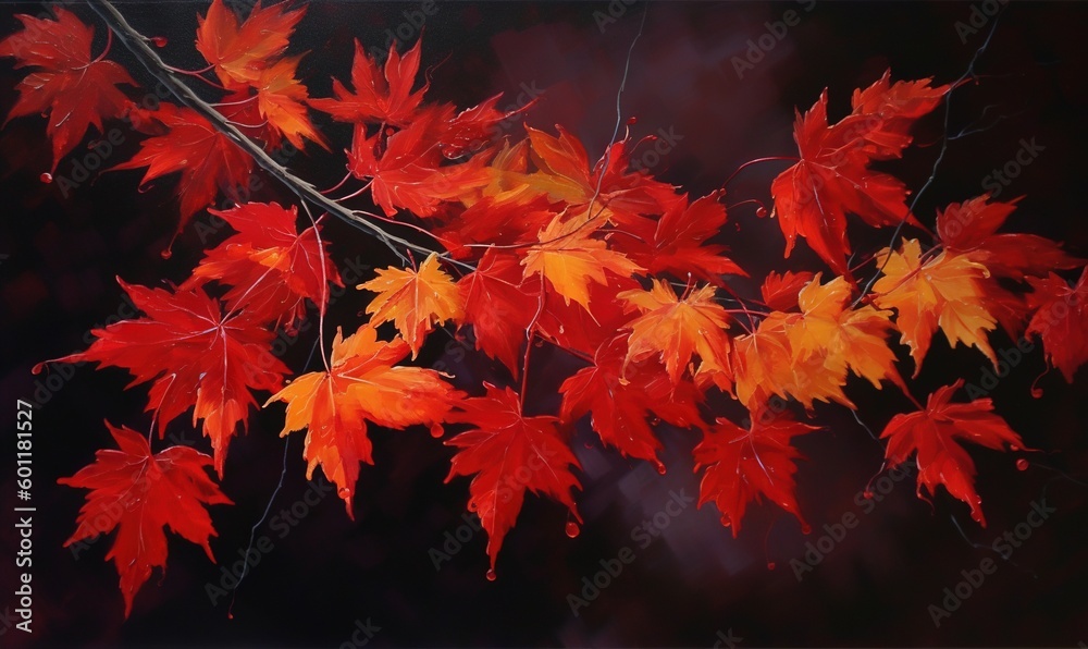 a branch with red and yellow leaves hanging from it's branches. generative ai a branch with red and yellow leaves hanging from it's branches. generative ai
