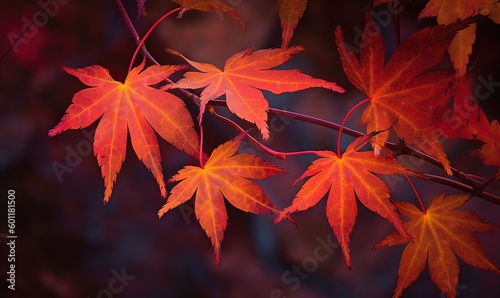  a close up of a tree with red leaves on it. generative ai