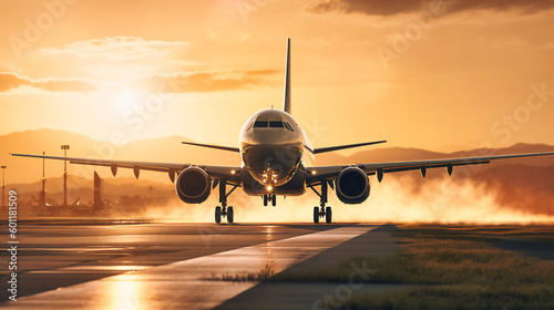 Passenger Jet Taking Off at Airport Departure