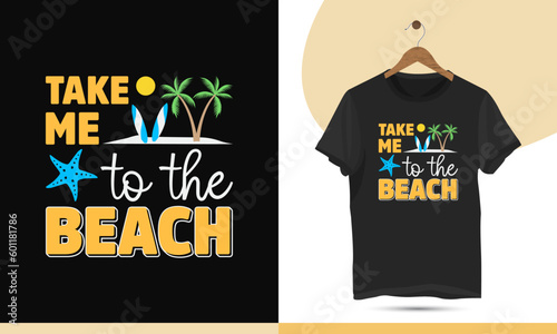 Summer vacation t-shirt design vector template. This design is for kids and adult men. Vector illustration with beach, surfboard, palm tree, sun, and Octopus.