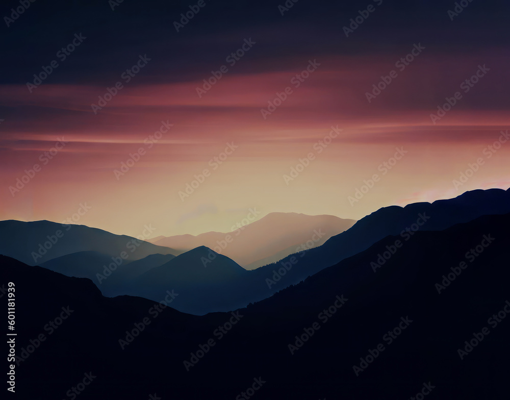 A silhouette of a mountain range during Evening