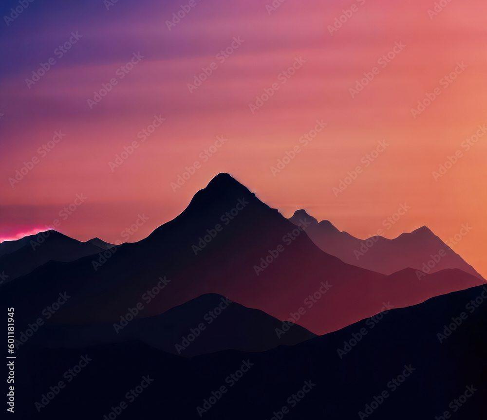 A silhouette of a mountain range ART In Geometric Shape