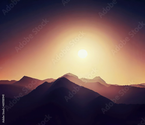 Beautiful silhouette of a mountain range against a sunset sky