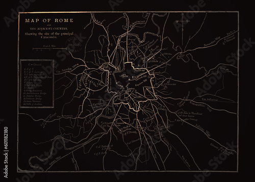 Vintage map of ancient city of Rome