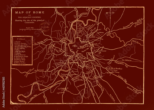 Vintage red map of Rome, Italy