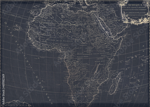 Vintage Illustration map of Africa in dark blue and golden colors