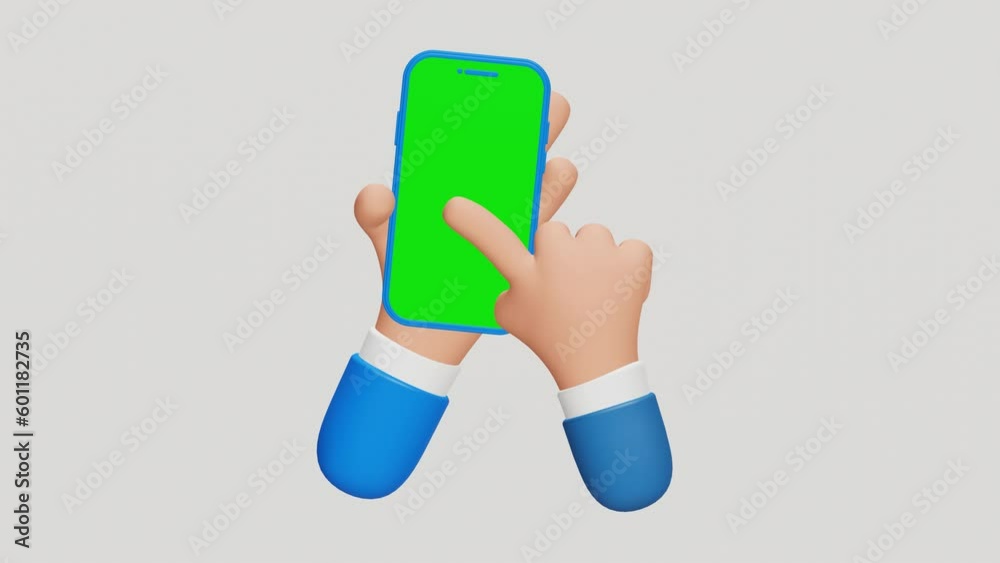 Swipe up gesture on chroma key of modern 3d smartphone. Using Mobile Phone, Browsing Internet, Watching Content. Social media 4k 3d seamless loop animation