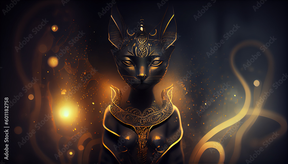 Bastet half woman half cat goddess ai based stock illustration