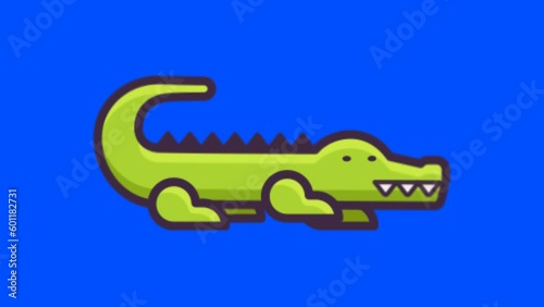 Cartoon Crocodile funny animation endless loop on blue background 4k