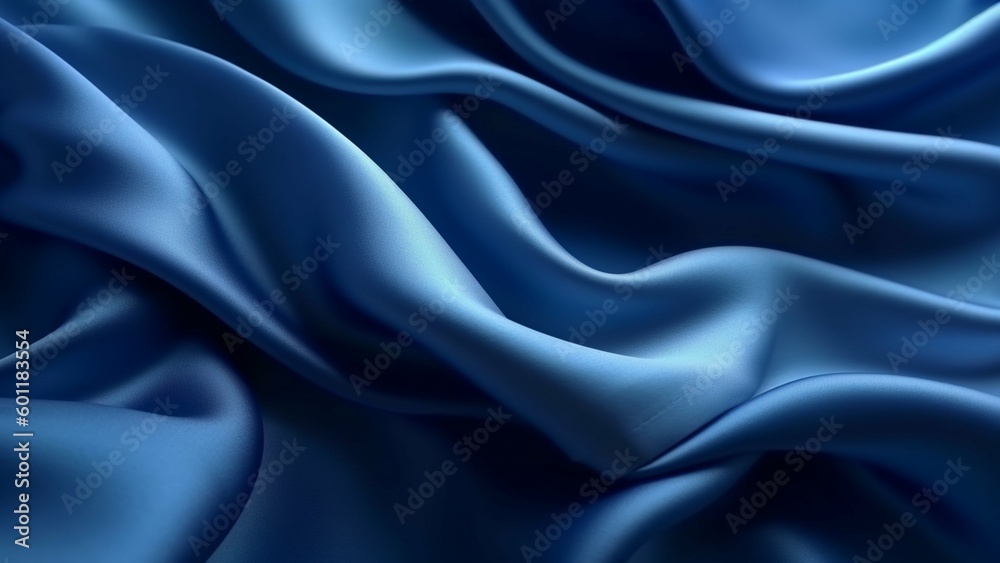 Abstract dark blue background. Silk satin. Navy blue color. Elegant background with space for design. Soft wavy folds. - obrazy, fototapety, plakaty 