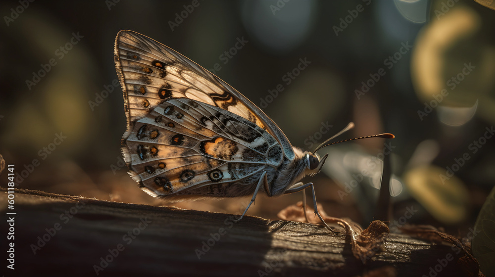Obraz premium Romantic natural floral background with a butterfly on flower with bokeh, close-up macro.