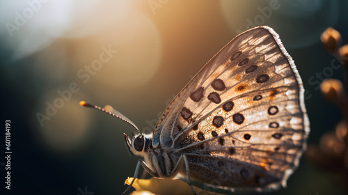 Romantic natural floral background with a butterfly on flower with bokeh, close-up macro.