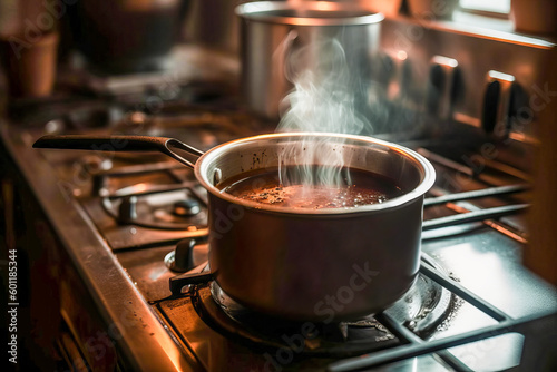 brewing coffee in a pot on a home stove