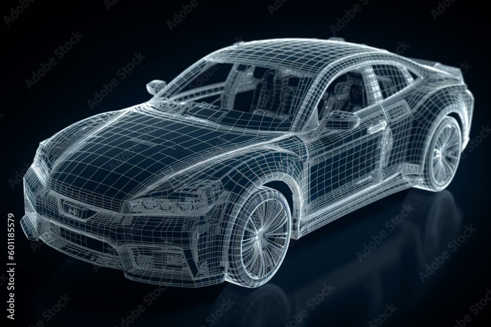 Fototapeta premium A wireframe illustration of modern car technologies. Generative AI