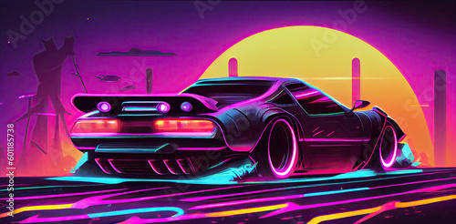 Futuristic car  cyberpabk style illustration  non existent design