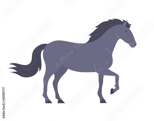 Horse mustang. A beautiful elegant animal with a mane and hooves. Sport and hippodrome. Vector illustration isolated on white background