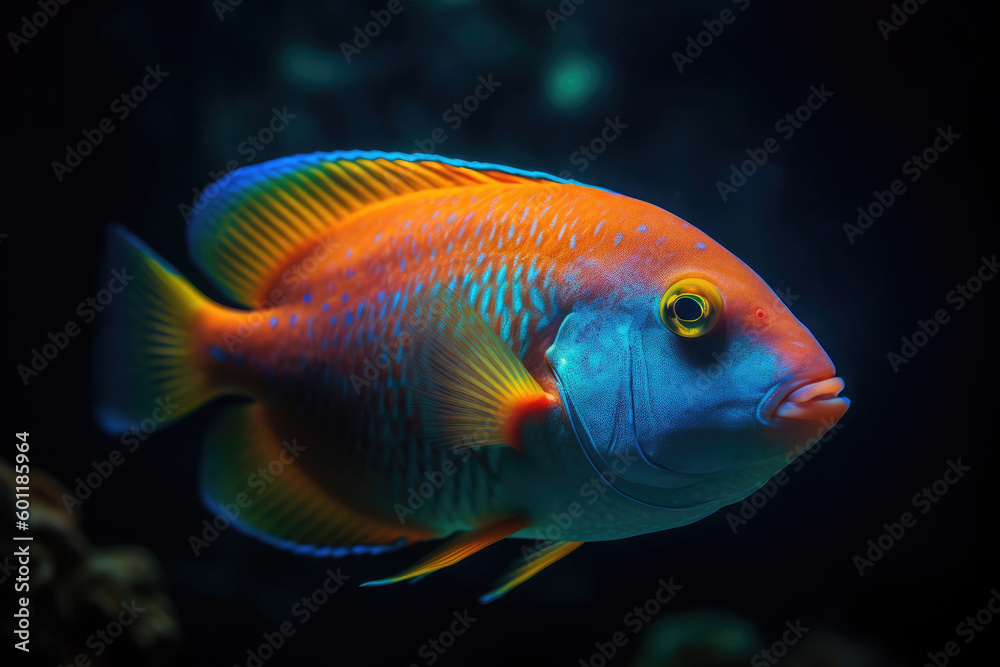 A colorful fish swimming at the bottom of the sea. Coral reef and fish. Generative AI A colorful fish swimming at the bottom of the sea. Coral reef and fish. Generative AI