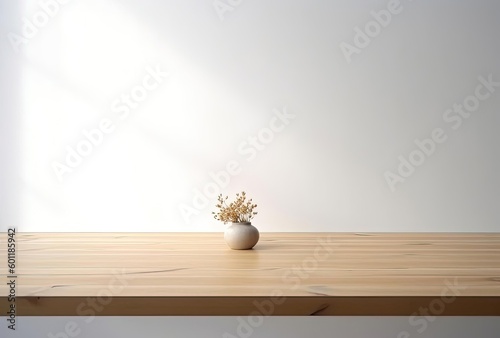 a blank wooden table with white background, generative ai
