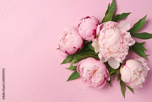 Wallpaper Mural Spring peony flowers bouquet on pastel background top view in flat lay style. Generative AI Torontodigital.ca