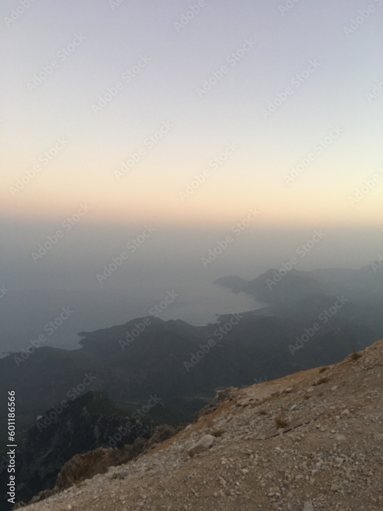 Beautiful mountain landscape. Sunset over Tahtali Mountain near Kemer, Antalya, Turkey