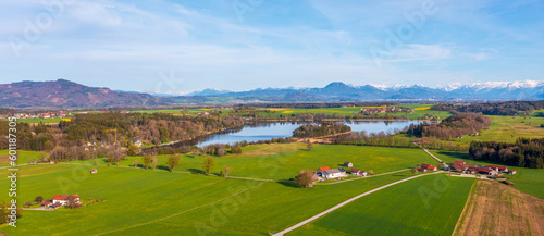 Bavarian landscape near the alps and lake Abtsee in springtime. 