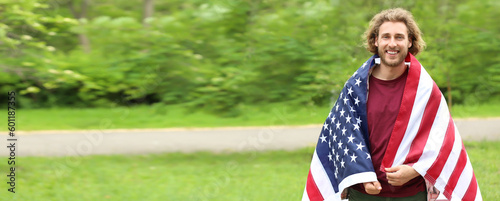 Male student with USA flag ...