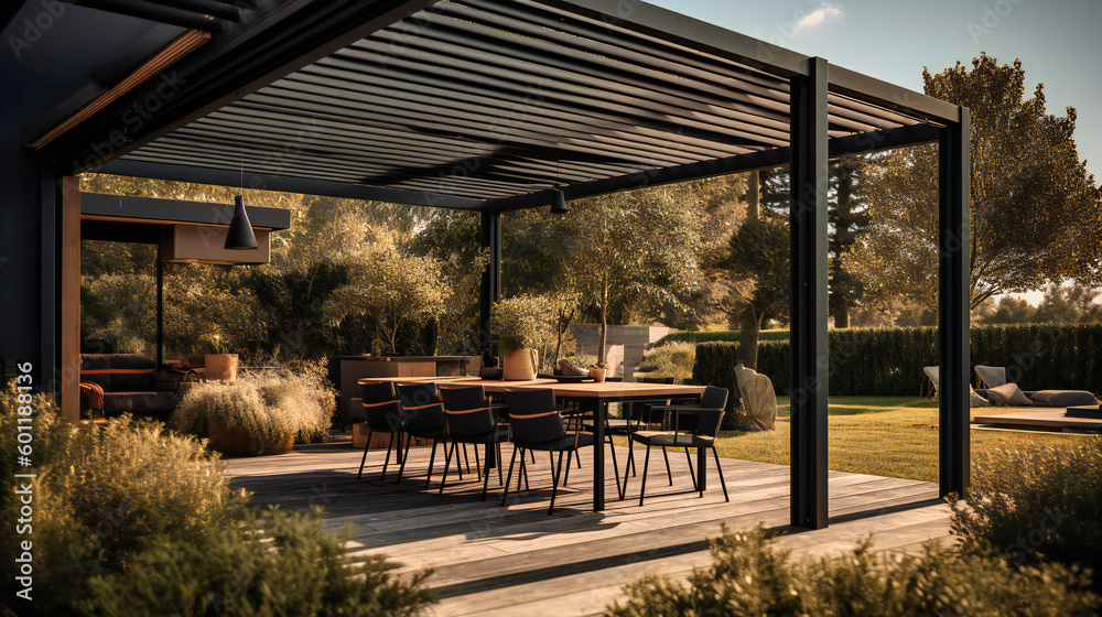 An outdoor pergola for dining