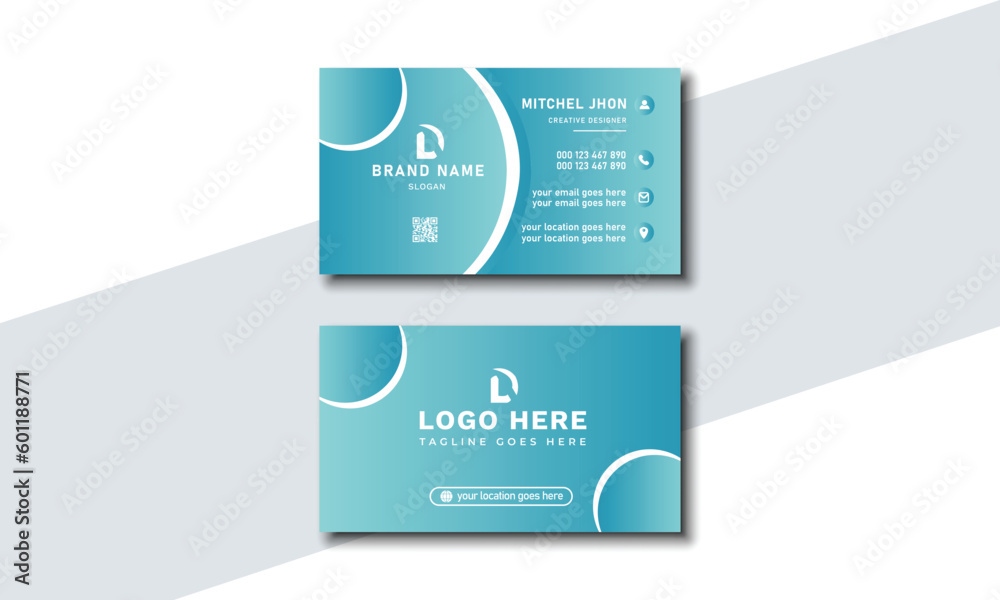 Modern Creative and clean business card design template with cyan and teal color. Unique presentation card with company logo. Visiting card for business and personal use. Vector illustration design
