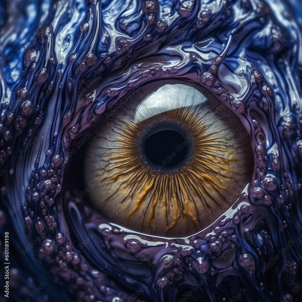 Iris close up with purple skin behind - Generative AI