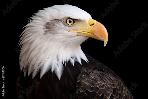 majestic bald eagle in a portrait style with a dark background Generative AI