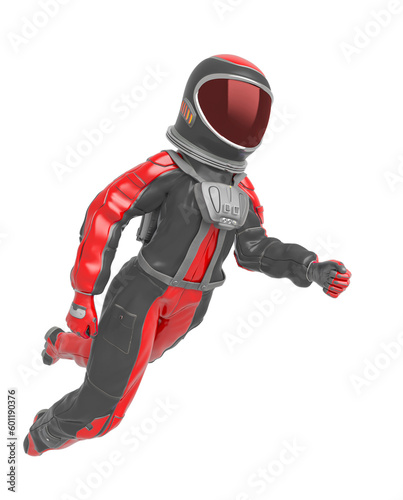 astronaut girl is floating on side view