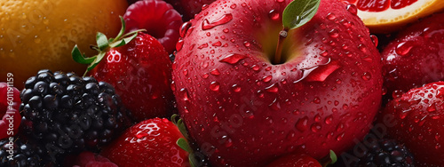 Banner layout of red fruits and vegetables. Generative AI.