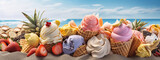 Colorful and creamy delights in waffle cones showcased in this appealing banner against a light backdrop.