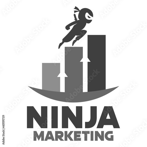 Modern vector flat design simple minimalist logo template of ninja trader sales marketing mascot character vector collection for brand, emblem, label, badge. Isolated on white background.
