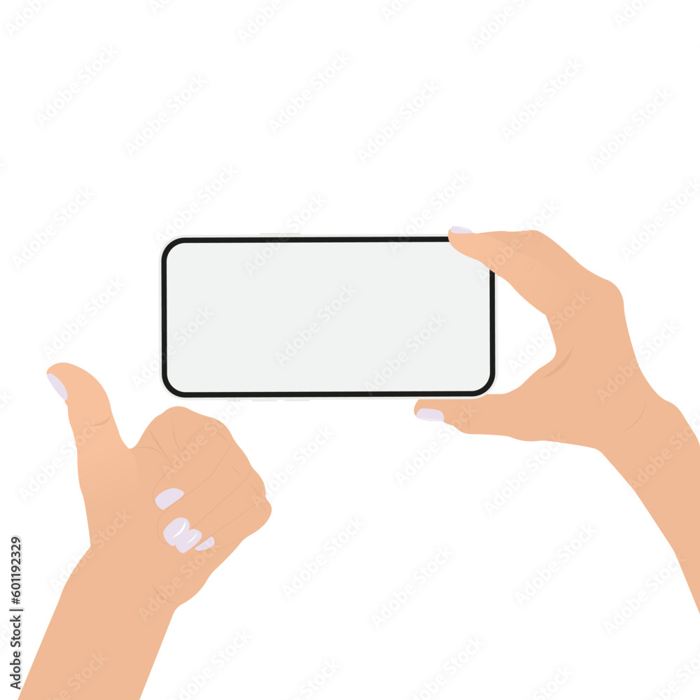 Smartphone in Hand Showing Screen and Thumb Up Sign, Isolated on White Background. Vector Illustration Smartphone in Hand Showing Screen and Thumb Up Sign, Isolated on White Background. Vector Illustration