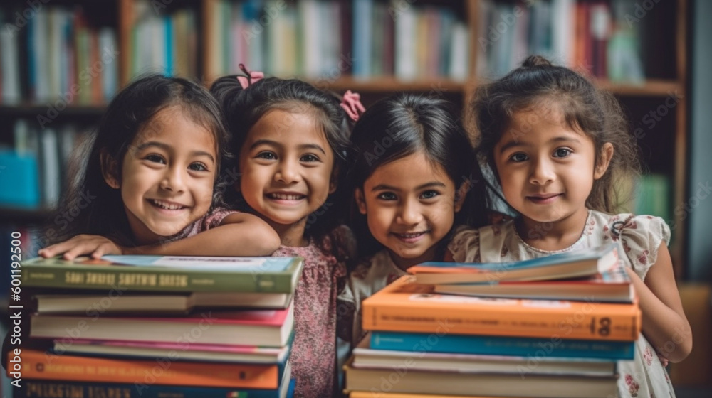 young toddlers, kid boys and girls with books. Generative AI young toddlers, kid boys and girls with books. Generative AI