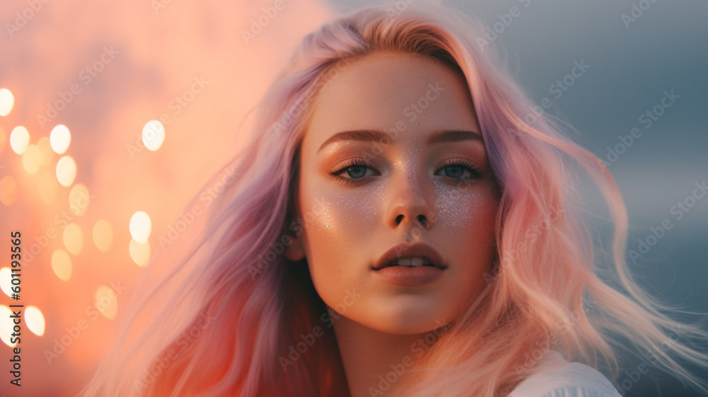 fireworks and new year with a young adult red hair woman. Generative AI fireworks and new year with a young adult red hair woman. Generative AI