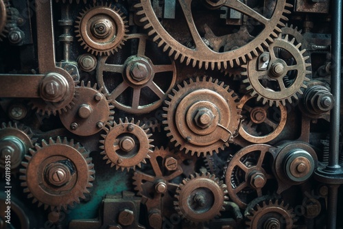 Rustic steampunk gear background. Generative AI