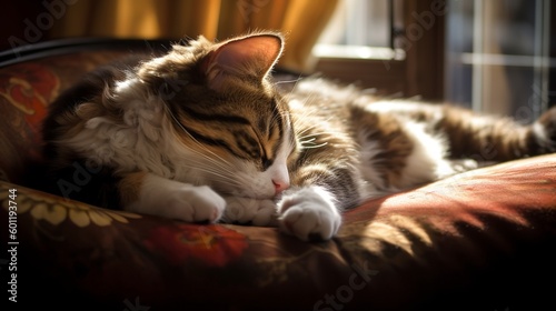 Curled up with Fluffy Tail: Adorable Manx Cat photo