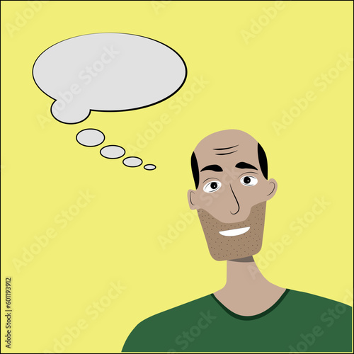Vactor caricatura de hombre con globo de pensamiento