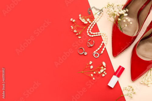 Elegant red high heels, pea...