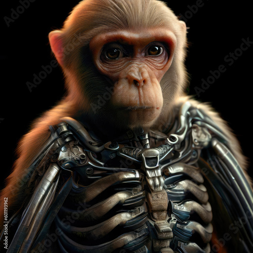 Monkey in an exoskeleton. Generative Ai