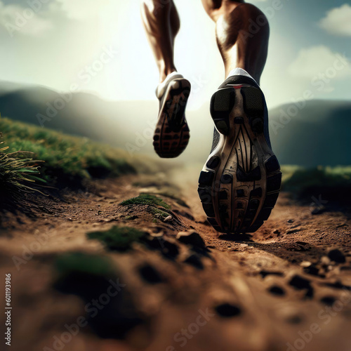 Running feet with sunlight, training to be winner, Generative Ai