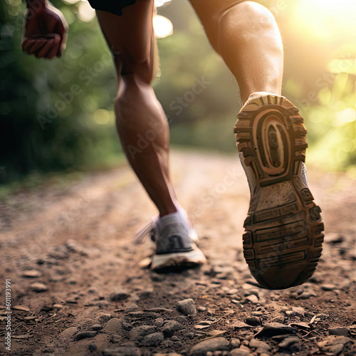 Running feet with sunlight, training to be winner, Generative Ai