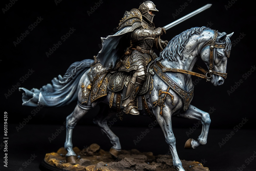 Figurine of blue knight on horse. Ai generated Figurine of blue knight on horse. Ai generated